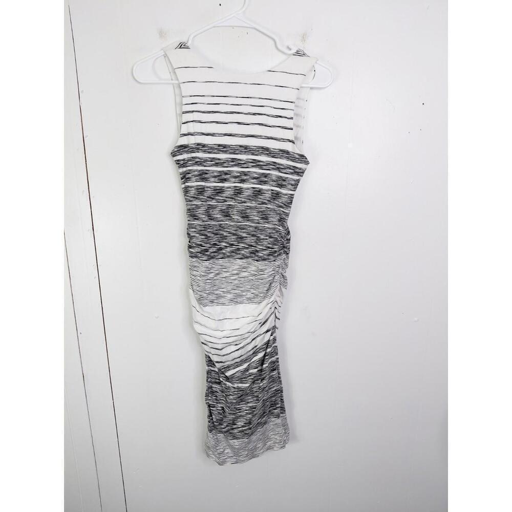 Athleta Dress Womens XXS Stripe Midi Tank Scoop Back Ruched Fitted Neutral Grays